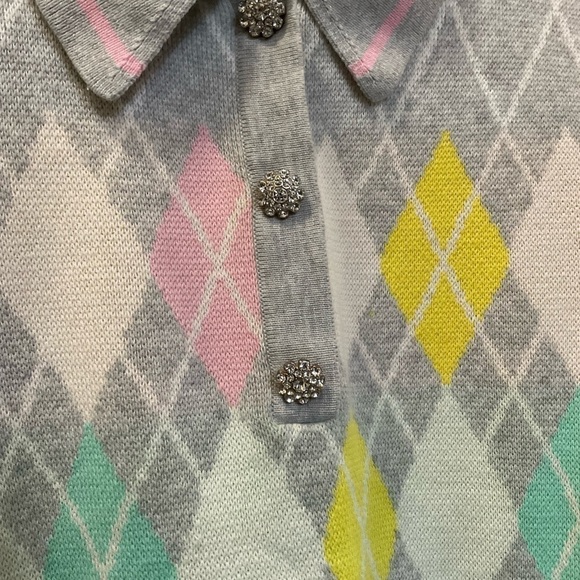 Charter Club Long Sleeve Pastel Argyle Polo Sweater Crystal Details Size Large - Picture 3 of 8